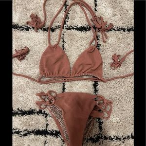 Acacia swimwear cannons top in lipstick cord